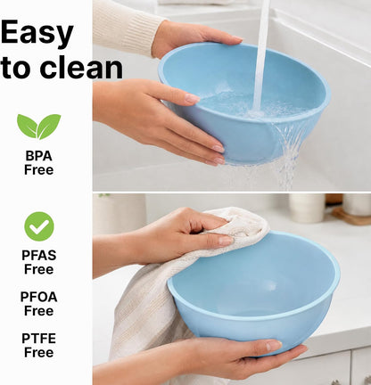 12 Piece Plastic Mixing Bowls with Lids Set - Leak-Proof Microwave & Freezer Safe Stackable Mixing Bowl Set for Preparing, Serving and Storing - Non-Slip Large Nesting Bowls (Blue Ombre)