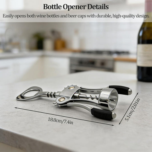 Premium Wing Wine Opener Corkscrew, Zinc Alloy Multi-Use Bottle Opener for Home & Bar
