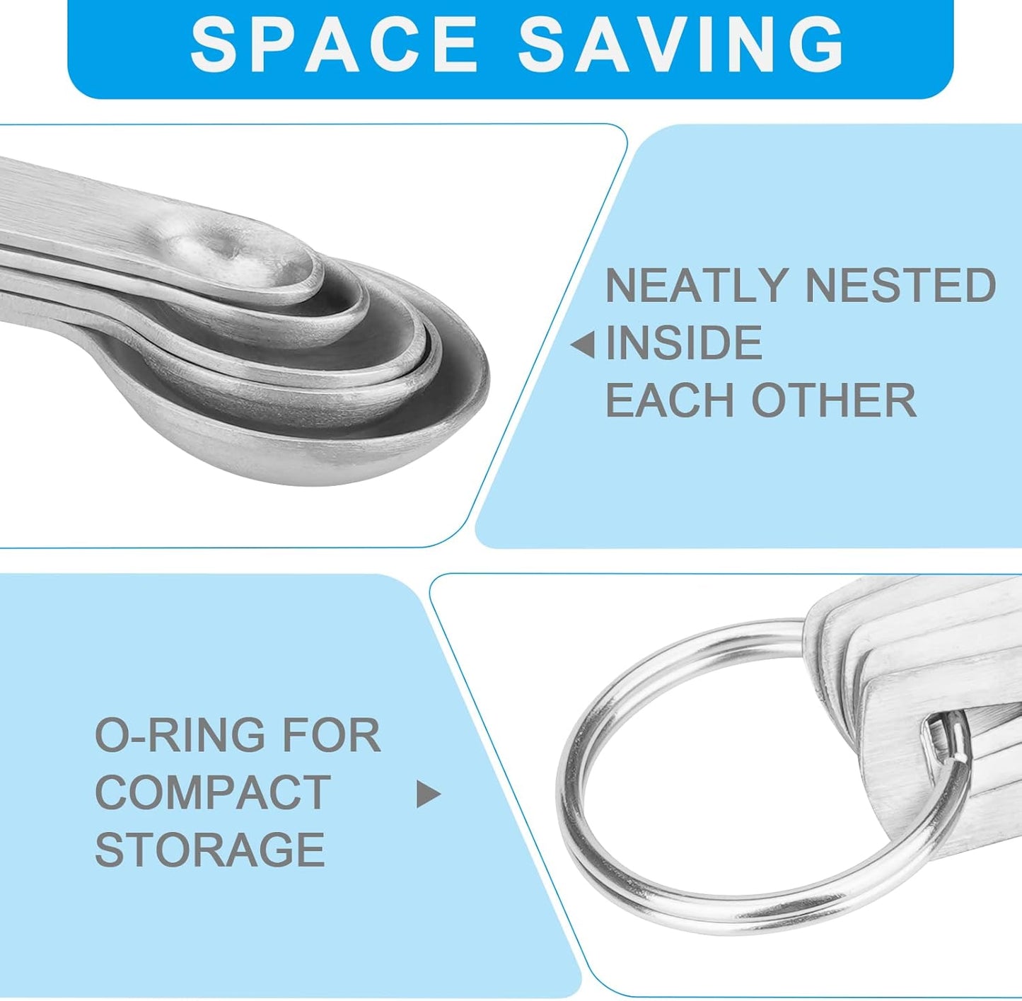 7 PCS Magnetic Measuring Spoons Set, Dual Sided, Stainless Steel Small Tablespoon, Teaspoons, Fits in Spice Jars, for Dry and Liquid, Black