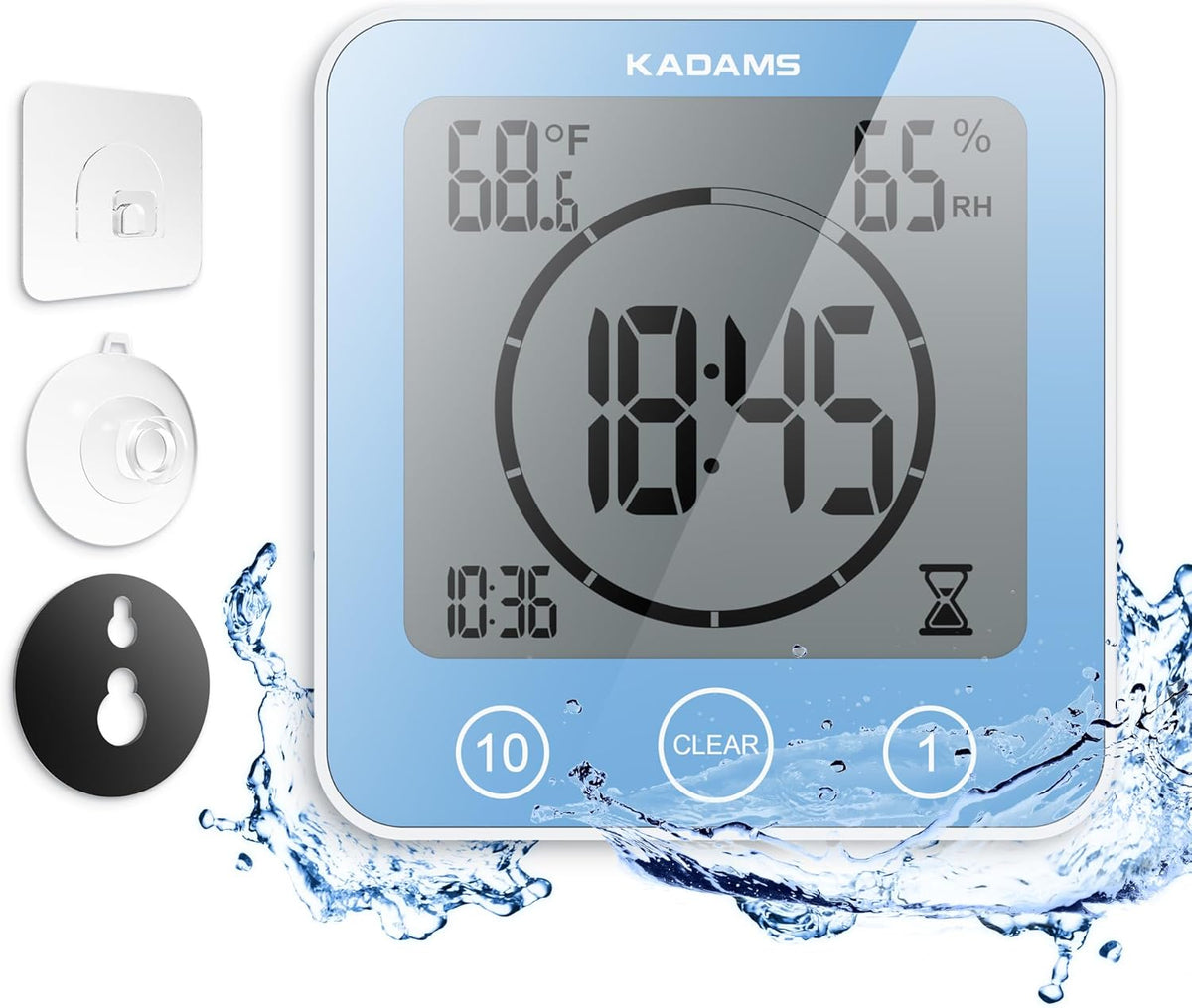 Shower Clock Waterproof Bathroom Timer – Digital Wall Clock with Countdown, Magnetic Kitchen Clock with Temperature & Humidity, Suction Cup for Kids Shower Spa Cook Bath (Black)