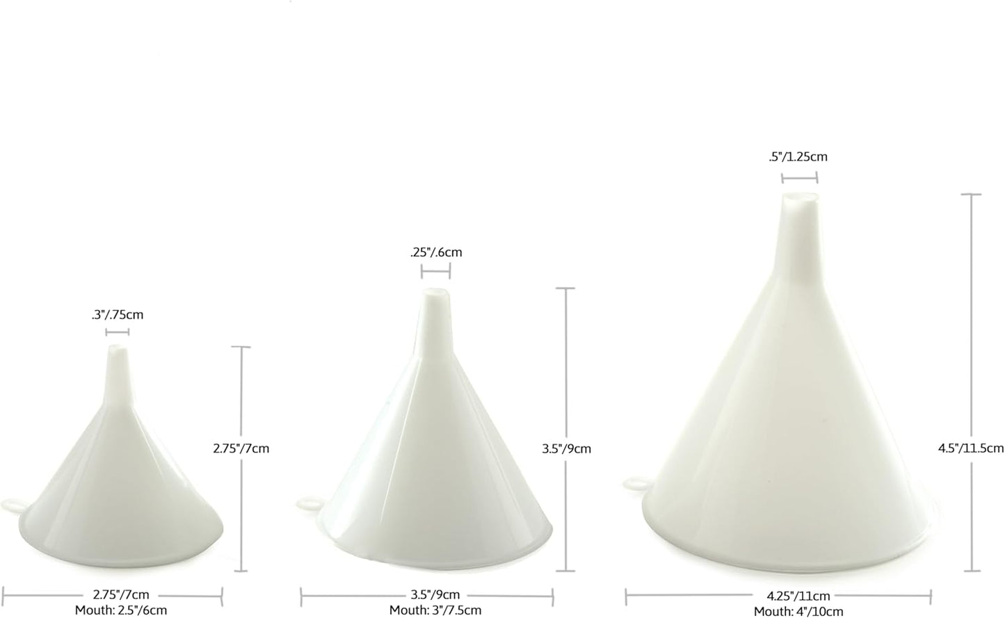 Plastic Funnel, Set of 3, Set of Three, White
