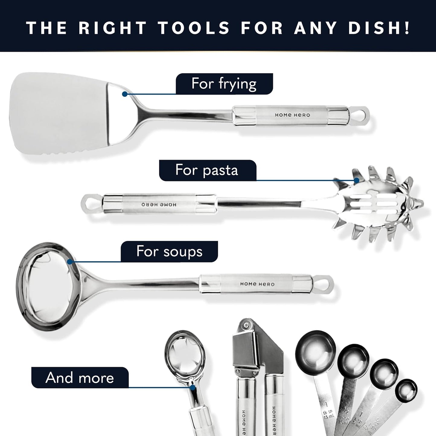 54-Piece Stainless Steel Kitchen Utensils Set - Heat-Resistant Nonstick Silicone & Stainless Steel Cooking Utensils - Complete Tools with Slotted Spoon & Pasta Spoon - Pack of 54, Silver