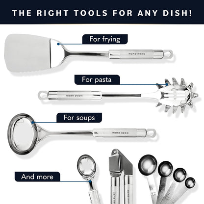 54-Piece Stainless Steel Kitchen Utensils Set - Heat-Resistant Nonstick Silicone & Stainless Steel Cooking Utensils - Complete Tools with Slotted Spoon & Pasta Spoon - Pack of 54, Silver