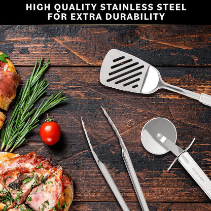54-Piece Stainless Steel Kitchen Utensils Set - Heat-Resistant Nonstick Silicone & Stainless Steel Cooking Utensils - Complete Tools with Slotted Spoon & Pasta Spoon - Pack of 54, Silver