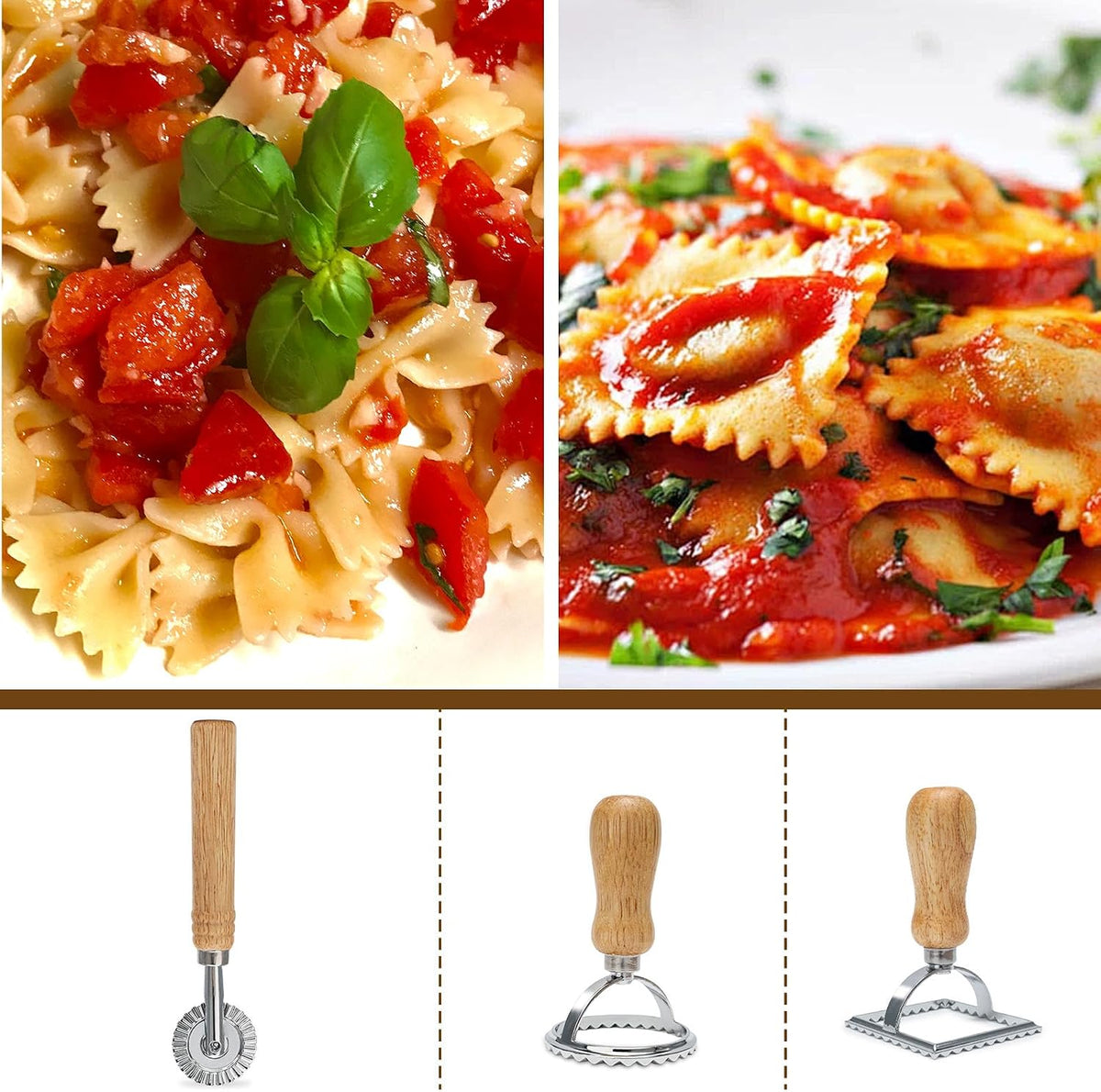 9 PCS Pasta Making Tools Set with Pasta Drying Rack, Ravioli Stamps | Pasta Making Kit with Rolling Pins, Gnocchi Board, Dough Cutter & Wheel Cutter for Homemade Pasta, Ravioli and Gnocchi