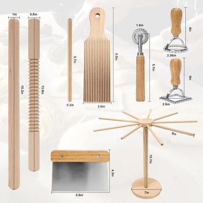 9 PCS Pasta Making Tools Set with Pasta Drying Rack, Ravioli Stamps | Pasta Making Kit with Rolling Pins, Gnocchi Board, Dough Cutter & Wheel Cutter for Homemade Pasta, Ravioli and Gnocchi