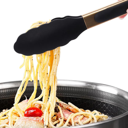 Stainless Steel Classic Kitchen Serving Food Party Gold Tongs 9" and 12" Cooking Tong with BPA Free Silicone Tips, Dishwasher Safe Serving Tools(set of 2)