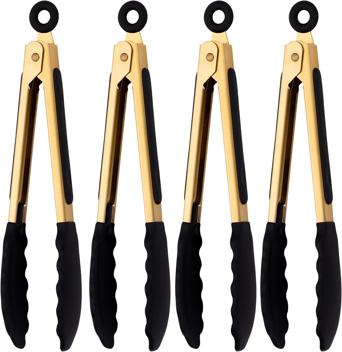 Stainless Steel Classic Kitchen Serving Food Party Gold Tongs 9" and 12" Cooking Tong with BPA Free Silicone Tips, Dishwasher Safe Serving Tools(set of 2)