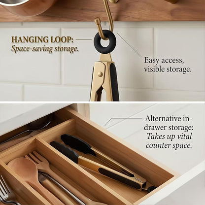 Stainless Steel Classic Kitchen Serving Food Party Gold Tongs 9" and 12" Cooking Tong with BPA Free Silicone Tips, Dishwasher Safe Serving Tools(set of 2)