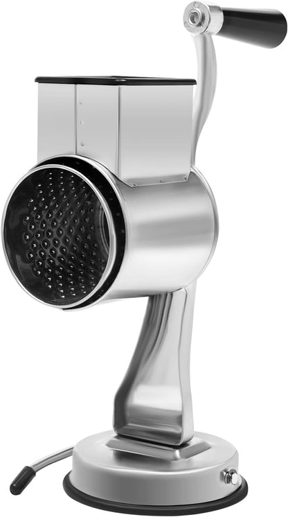 Stainless Steel Rotary Grater - 5-Blade Vegetable & Cheese Shredder with Suction Base, Dishwasher Safe Mandoline Slicer for Potato/Carrot (Commercial Grade)