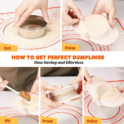 7 Piece Dumpling Maker Kit - All-in-One Empanada Maker Set with Press Molds & Ring Cutters, BPA-Free Kitchen Accessories for Home Cooking, Family/Friends Fun Gift (Beige)