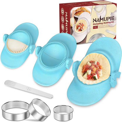 7 Piece Dumpling Maker Kit - All-in-One Empanada Maker Set with Press Molds & Ring Cutters, BPA-Free Kitchen Accessories for Home Cooking, Family/Friends Fun Gift (Beige)