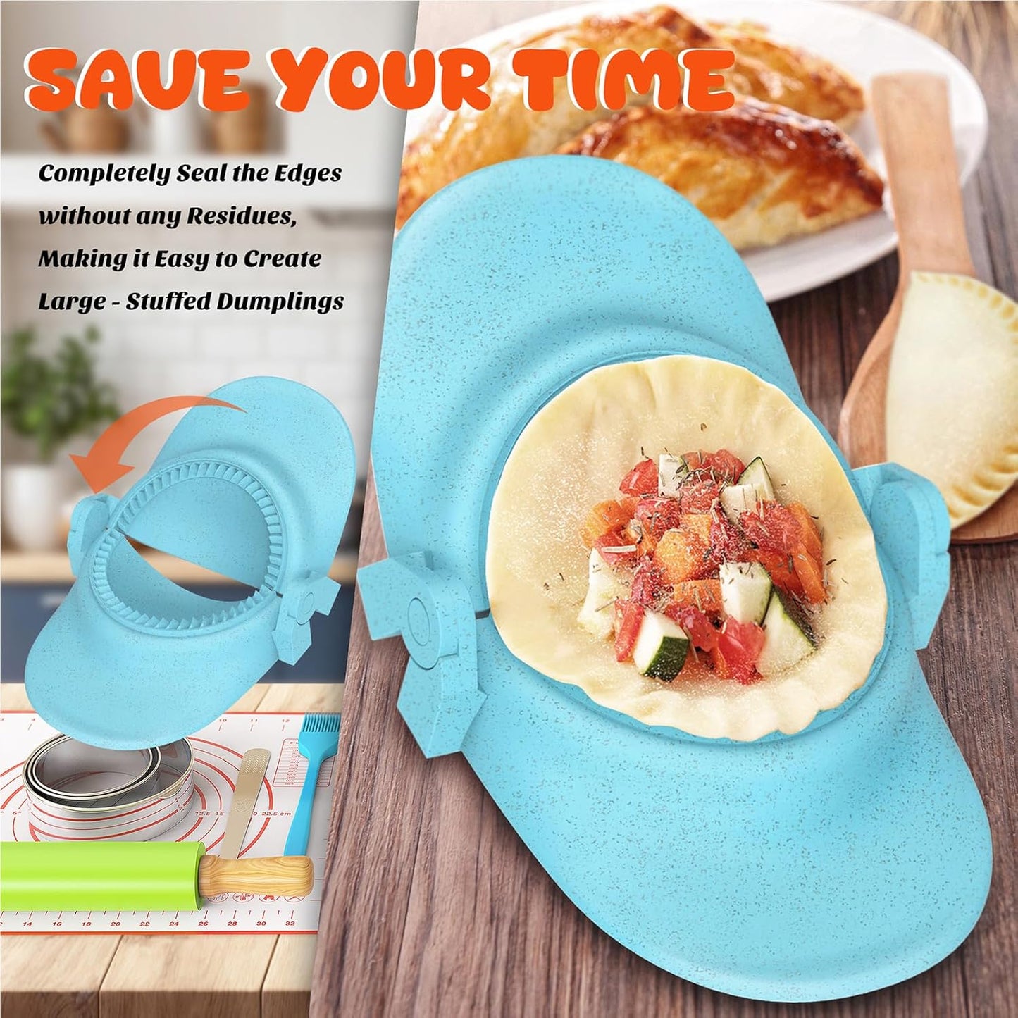 7 Piece Dumpling Maker Kit - All-in-One Empanada Maker Set with Press Molds & Ring Cutters, BPA-Free Kitchen Accessories for Home Cooking, Family/Friends Fun Gift (Beige)
