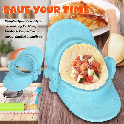 7 Piece Dumpling Maker Kit - All-in-One Empanada Maker Set with Press Molds & Ring Cutters, BPA-Free Kitchen Accessories for Home Cooking, Family/Friends Fun Gift (Beige)