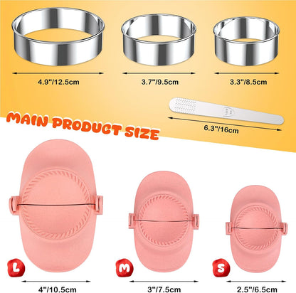 7 Piece Dumpling Maker Kit - All-in-One Empanada Maker Set with Press Molds & Ring Cutters, BPA-Free Kitchen Accessories for Home Cooking, Family/Friends Fun Gift (Beige)