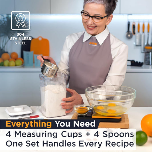 Deiss LUX Stainless Steel Measuring Cups and Spoons Set - Magnetic Measuring Spoons Set, 8-Piece Metal Measuring Cups, 4 Dry Measuring Cups, 4 Spoons, Color-Coded Handles, Dishwasher Safe