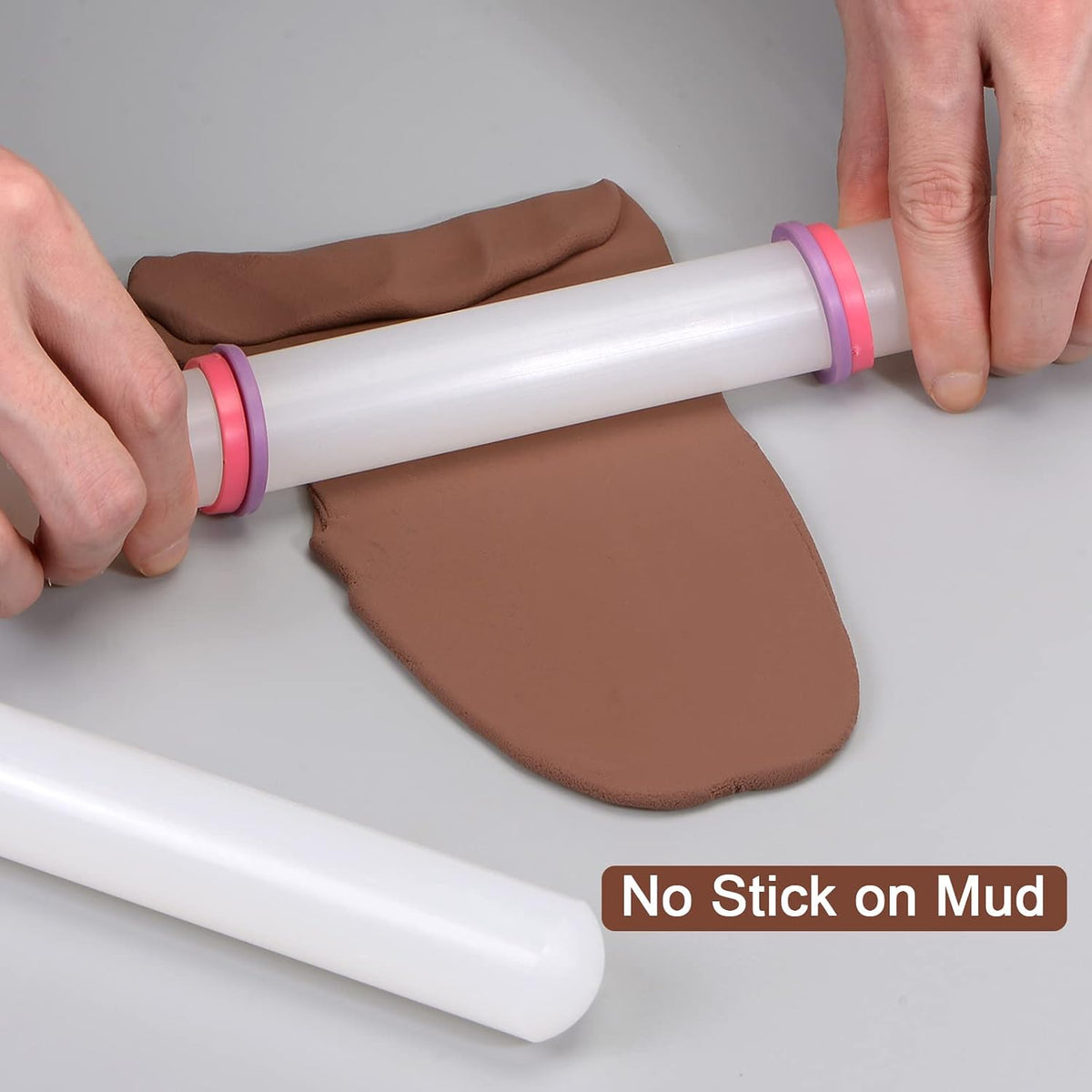 13 Inch x 0.98 Inch PP Plastic Non-Stick Fondant Rolling Pin - Dough Roller for Cookie, Pastry, Pizza, Clay - Kitchen Decorating Tools