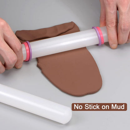 13 Inch x 0.98 Inch PP Plastic Non-Stick Fondant Rolling Pin - Dough Roller for Cookie, Pastry, Pizza, Clay - Kitchen Decorating Tools