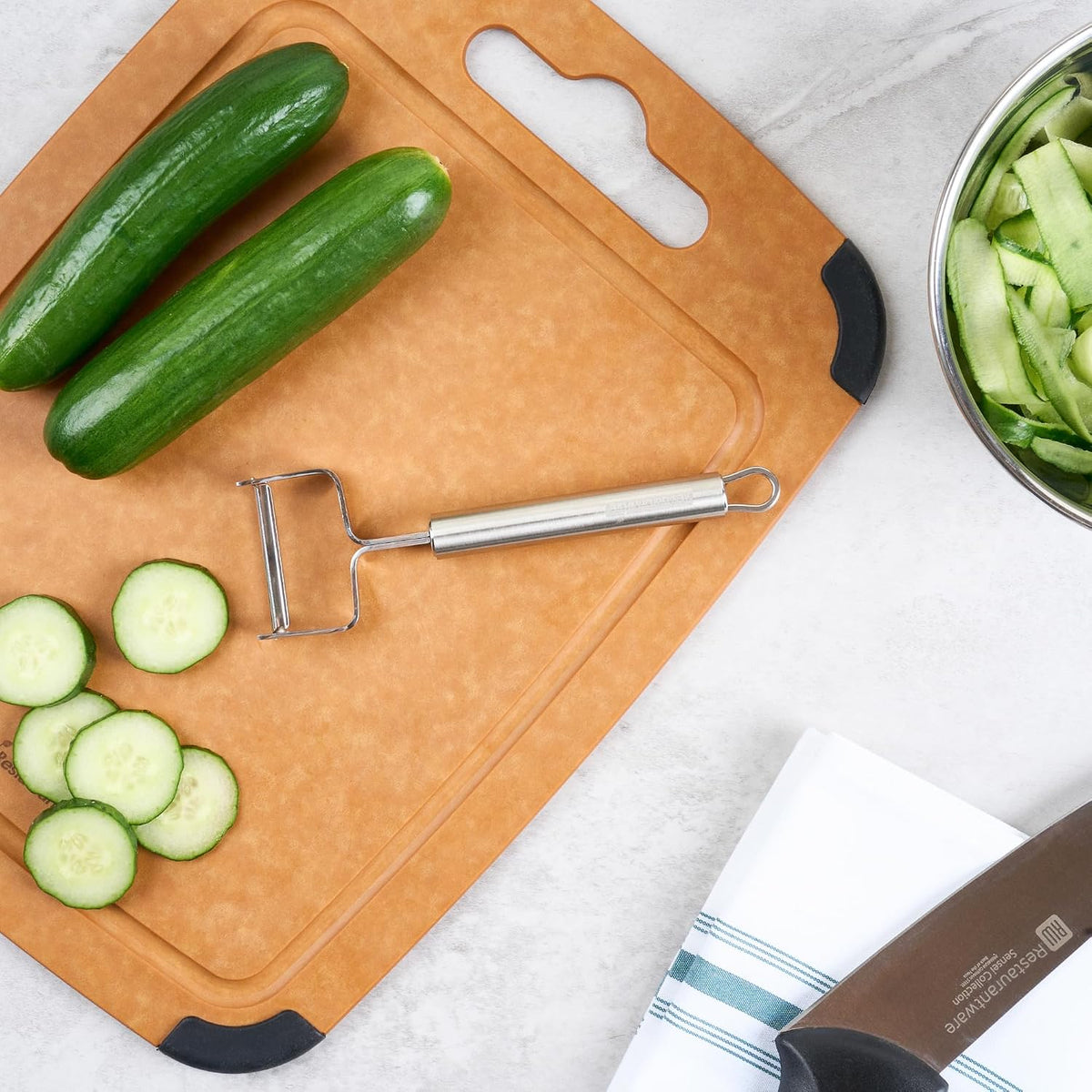 Stainless Steel Julienne Vegetable Peeler - German Standard Kitchen Peeler Dishwasher Safe, Sharp Blades, Ergonomic Handle - Potato Peeler for Potato, Apple, Cucumber