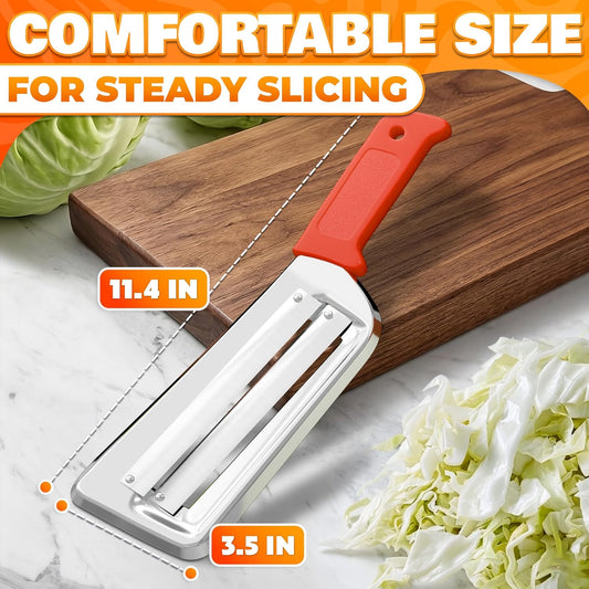 Cabbage Shredder with Dual Blade, 11.8 Inch Stainless Steel Slicer | Cabbage Knife for Faster Coleslaw Prep, Salads | Lettuce Cutter and Chopper for BBQ, Meal Prep | Ergonomic Non-Slip Handle