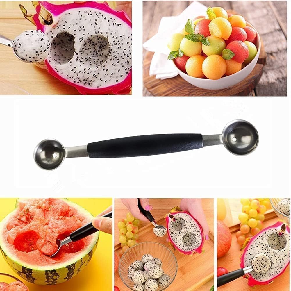2 in 1 Stainless Steel Melon Ballers Melon Scoop, Suitable Watermelon Cantaloupe Ice Cream Comfortable Non-Slip Grip Kitchen Utensils and Gadgets, Double-Sided Fruit Melon Baller Spoon, Melon Ballers