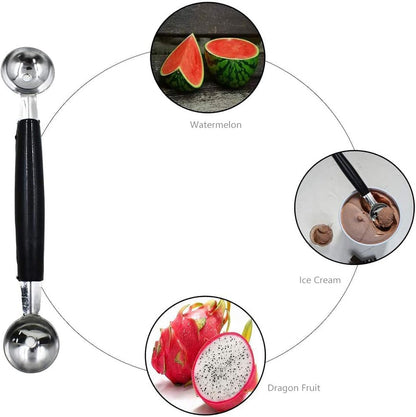 2 in 1 Stainless Steel Melon Ballers Melon Scoop, Suitable Watermelon Cantaloupe Ice Cream Comfortable Non-Slip Grip Kitchen Utensils and Gadgets, Double-Sided Fruit Melon Baller Spoon, Melon Ballers
