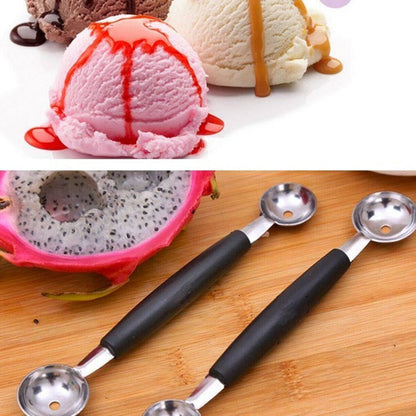 2 in 1 Stainless Steel Melon Ballers Melon Scoop, Suitable Watermelon Cantaloupe Ice Cream Comfortable Non-Slip Grip Kitchen Utensils and Gadgets, Double-Sided Fruit Melon Baller Spoon, Melon Ballers