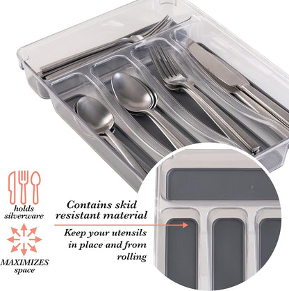 23195 Utensil and Cutlery Drawer Organizer, Divider, Tray, Storage, 5 Compartment, Clear