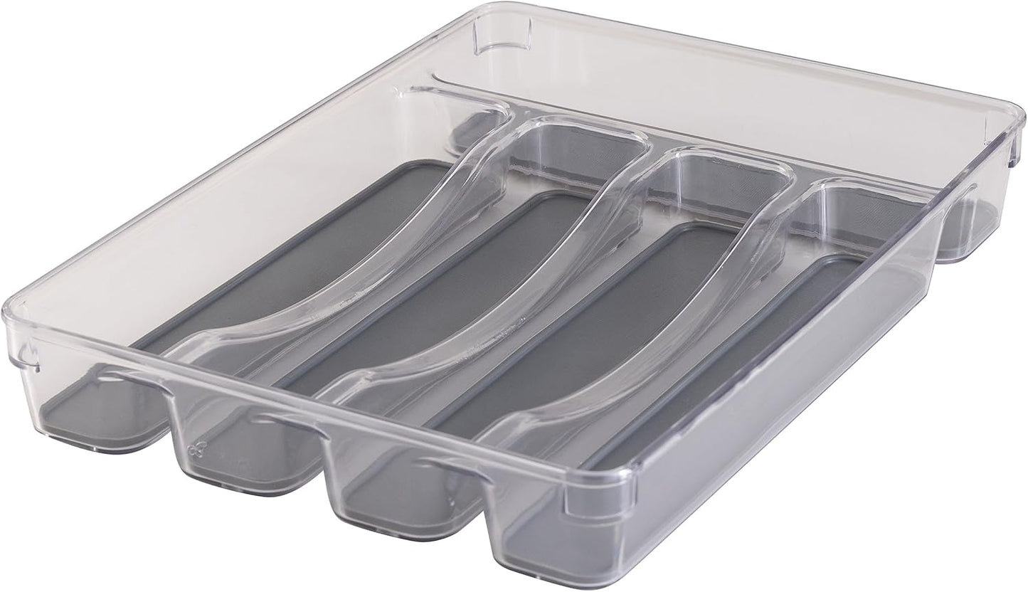 23195 Utensil and Cutlery Drawer Organizer, Divider, Tray, Storage, 5 Compartment, Clear