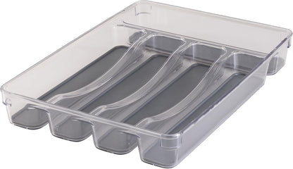 23195 Utensil and Cutlery Drawer Organizer, Divider, Tray, Storage, 5 Compartment, Clear