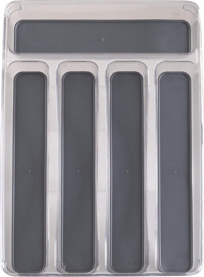 23195 Utensil and Cutlery Drawer Organizer, Divider, Tray, Storage, 5 Compartment, Clear