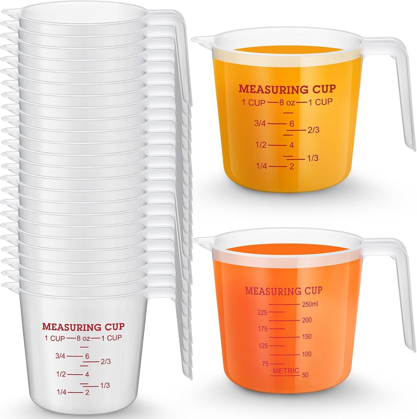 24 Pcs 4 Cup Capacity Plastic Measuring Cup 1000 ml Clear Graduated Measuring Cups Plastic Mug with Spout and Handles Ounce and Ml Marking for Recipe Ingredient Flour Water Liquid(Red,32 oz)