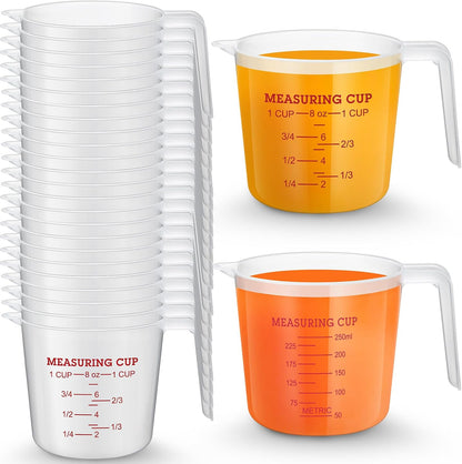 24 Pcs 4 Cup Capacity Plastic Measuring Cup 1000 ml Clear Graduated Measuring Cups Plastic Mug with Spout and Handles Ounce and Ml Marking for Recipe Ingredient Flour Water Liquid(Red,32 oz)