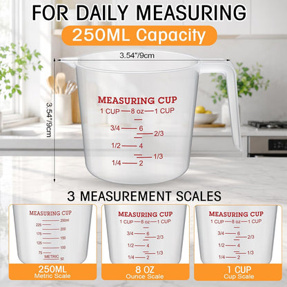 24 Pcs 4 Cup Capacity Plastic Measuring Cup 1000 ml Clear Graduated Measuring Cups Plastic Mug with Spout and Handles Ounce and Ml Marking for Recipe Ingredient Flour Water Liquid(Red,32 oz)