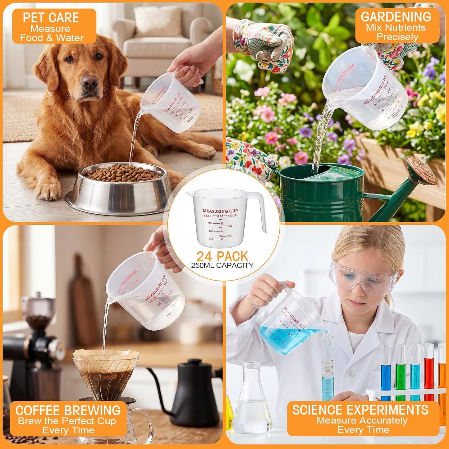24 Pcs 4 Cup Capacity Plastic Measuring Cup 1000 ml Clear Graduated Measuring Cups Plastic Mug with Spout and Handles Ounce and Ml Marking for Recipe Ingredient Flour Water Liquid(Red,32 oz)