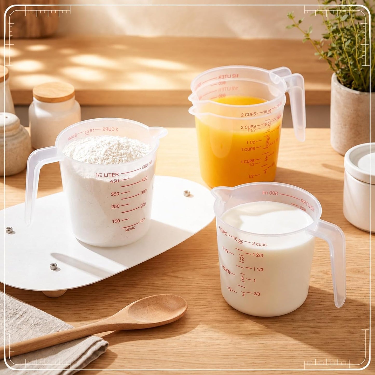 24 Pcs 4 Cup Capacity Plastic Measuring Cup 1000 ml Clear Graduated Measuring Cups Plastic Mug with Spout and Handles Ounce and Ml Marking for Recipe Ingredient Flour Water Liquid(Red,32 oz)