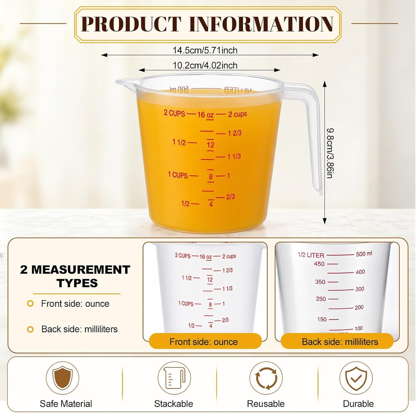 24 Pcs 4 Cup Capacity Plastic Measuring Cup 1000 ml Clear Graduated Measuring Cups Plastic Mug with Spout and Handles Ounce and Ml Marking for Recipe Ingredient Flour Water Liquid(Red,32 oz)