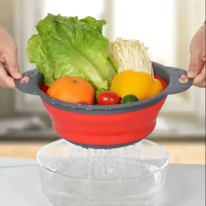 Collapsible Colander Set of 4-2 Red + 2 Blue Silicone Foldable Strainers, BPA-Free, Space Saving Kitchen Sieve with Handles - 2 Sizes (Large & Medium)