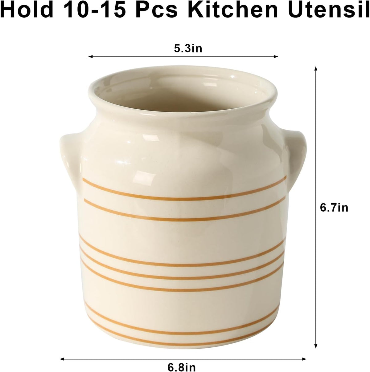 Ceramic Farmhouse Kitchen Utensil Holder for Countertop, Rustic Cooking Utensil Holder Crock Fit for Kitchen Counter. 6*6.8*6.7 IN