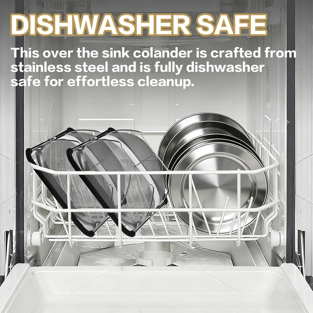 Over the Sink Colander - 6QT Strainers and Colanders - Stainless Steel Strainer - Expandable Sink Colander with Rubber Grip for Strain, Drain, Rinse Fruits, Vegetables, Home Kitchen Essentials