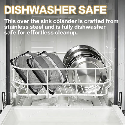Over the Sink Colander - 6QT Strainers and Colanders - Stainless Steel Strainer - Expandable Sink Colander with Rubber Grip for Strain, Drain, Rinse Fruits, Vegetables, Home Kitchen Essentials