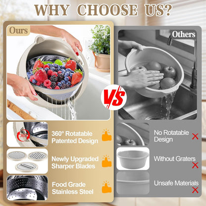Over the Sink Colander - 6QT Strainers and Colanders - Stainless Steel Strainer - Expandable Sink Colander with Rubber Grip for Strain, Drain, Rinse Fruits, Vegetables, Home Kitchen Essentials