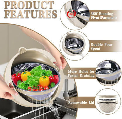 Over the Sink Colander - 6QT Strainers and Colanders - Stainless Steel Strainer - Expandable Sink Colander with Rubber Grip for Strain, Drain, Rinse Fruits, Vegetables, Home Kitchen Essentials