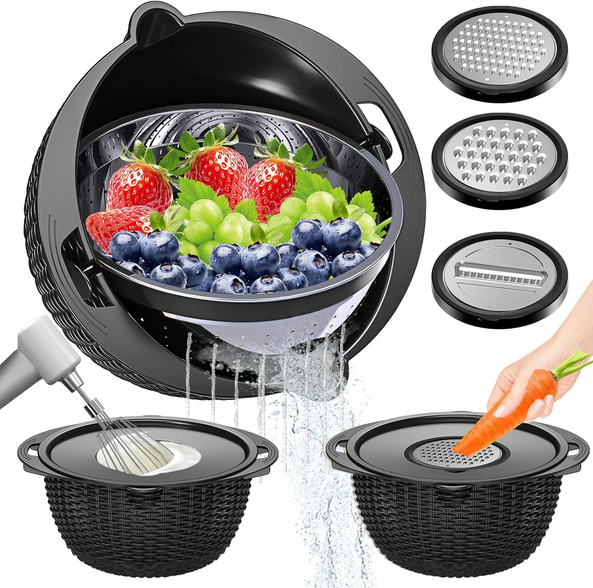 Over the Sink Colander - 6QT Strainers and Colanders - Stainless Steel Strainer - Expandable Sink Colander with Rubber Grip for Strain, Drain, Rinse Fruits, Vegetables, Home Kitchen Essentials