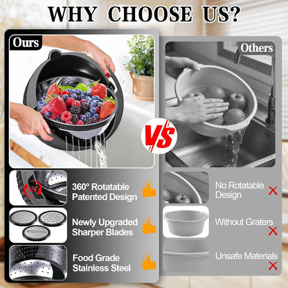 Over the Sink Colander - 6QT Strainers and Colanders - Stainless Steel Strainer - Expandable Sink Colander with Rubber Grip for Strain, Drain, Rinse Fruits, Vegetables, Home Kitchen Essentials