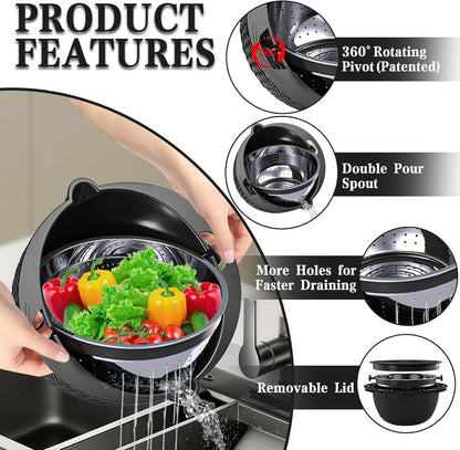 Over the Sink Colander - 6QT Strainers and Colanders - Stainless Steel Strainer - Expandable Sink Colander with Rubber Grip for Strain, Drain, Rinse Fruits, Vegetables, Home Kitchen Essentials