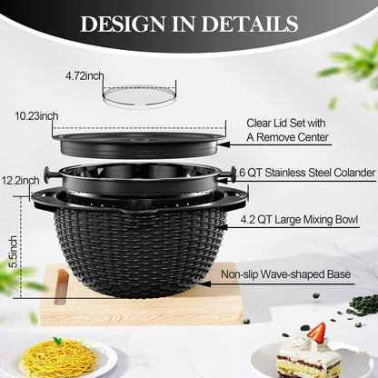Over the Sink Colander - 6QT Strainers and Colanders - Stainless Steel Strainer - Expandable Sink Colander with Rubber Grip for Strain, Drain, Rinse Fruits, Vegetables, Home Kitchen Essentials