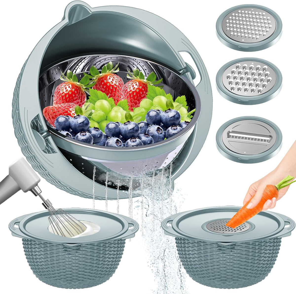 Over the Sink Colander - 6QT Strainers and Colanders - Stainless Steel Strainer - Expandable Sink Colander with Rubber Grip for Strain, Drain, Rinse Fruits, Vegetables, Home Kitchen Essentials