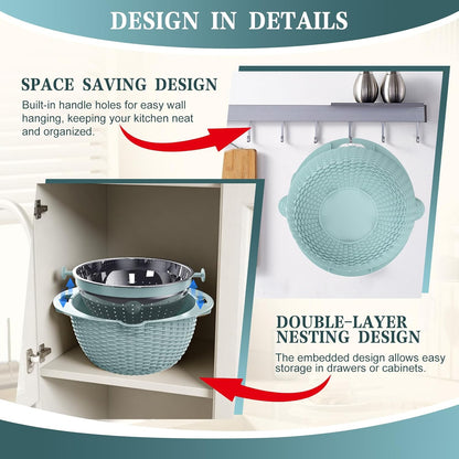 Over the Sink Colander - 6QT Strainers and Colanders - Stainless Steel Strainer - Expandable Sink Colander with Rubber Grip for Strain, Drain, Rinse Fruits, Vegetables, Home Kitchen Essentials