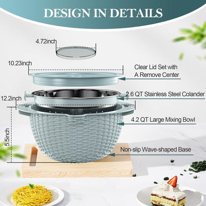 Over the Sink Colander - 6QT Strainers and Colanders - Stainless Steel Strainer - Expandable Sink Colander with Rubber Grip for Strain, Drain, Rinse Fruits, Vegetables, Home Kitchen Essentials